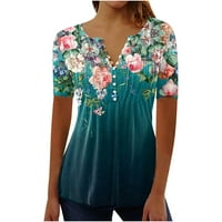Ljetni vrhovi za žensku majicu kratkih rukava Dressy Casual V izrez Bluuse trendi gumb dolje majica labava fit tees