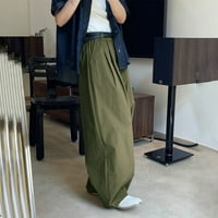 LisingTool posteljine hlače Žene pune boje ljeti pamuk i prozračivo izuzetno jednostavne vjetrove visoke hlače velike struke za žene zelene boje