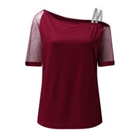 B91XZ Žene Osnovni vrhovi Žene SOLD OFF rame Top košulje Elegantna TOP majica Glitter kratka rukava Modna bluza plus veličina crvena, xxl