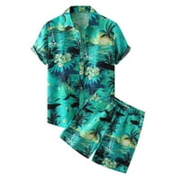 Ecqkame Muške havajske majice i kratke hlače Tropical Outfit Cleariance Muška Ležerne prilike odbrane Kardigan Ispis Short rukava Bluza za plažu i hlače postavljene zeleno l