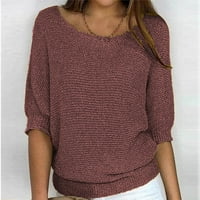 Ženske vrećaste džemper vrhovi okrugli izrez Loot Fit rukav čvrsti boja pleteni pleteni pulover Lagani bluze plus veličine