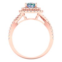 1. CT sjajan okrugli rez prozirni simulirani dijamant 18k ružičast zlato halo pasijans sa accentima prsten sz 7.5