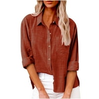 Ženski gumb dolje majica rever v bluza za vrat dugi roll up manfory rukave radne vrhove sa džepom