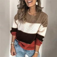 FIMKAUL ženski džemperi Pulover Zimski pad dugih rukava casual vrhovi Blok u boji prugast V vrat džemper za džemper