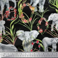 Soimoi Poly Georgette Listovi tkanine, cvjetni vijenac i slon džunglska tkanina od dvorišta široko