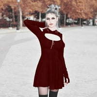 Ženska modna gotička čista boja s kapuljačom s niskim hladnim ramenom zippe mini haljina