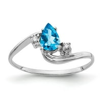 Čvrsta 14k bijelo zlato 6x kruška Blue Topaz Checker Diamond Angažman prsten veličine 5