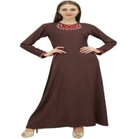 BIMBA ženska smeđa Rayon Aari Radne duge maxi casual haljina s džepovima-20