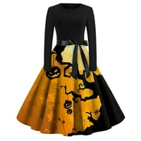 Haljina za halloween Print Flare za ženske haljine s dugim rukavima šuplje zabavne haljine