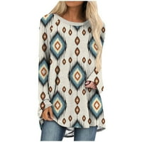 Žene Ležerni plemenski vjetar tiskani pulover dugih rukava, majica za majicu O-izrezom Plus veličina Bluzes Majica Dressy za jesen