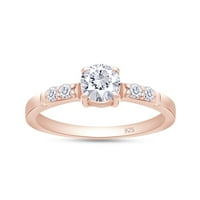 0,65ct Center okrugli laboratorija kreirala je moissanate dijamantski zaručni prsten za žene za žene u 14K ružino zlato preko sterlinga srebra -8.5