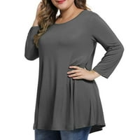 Floleo ženski vrhovi bluza za klirensu za klirens žene casual plus veličina okruglog vrata čvrsta majica labavi dugi rukavi za bluze