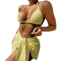 Leey-World Plus Size Size kupaći kostim ženski trokut bikini Halter kupaći kostim uwight bez leđa, dva kupaća odijelo Žuto, XL