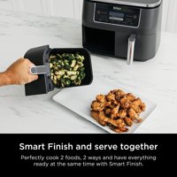 DZ FoodI Quart 6-in-DualZone 2-košarice zračni friteze sa neovisnim košarom za prženje, utakmicu Cook & Smart Finish to Pečeno, pećno, dehidrat i više za brze, jednostavne obroke, siva