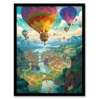 Topli zrak balon festival Živo slikanje šarene zrakoplove letenje preko kraljevstva u rijeci Mountain Pejzaž neupitan pogled na zidnu umjetnost Print poster Početna Dekor Premium