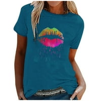 Yubnlvae majica za žene modne žene casual šarene usne ispis majica kratkih rukava, bluze na vrhu