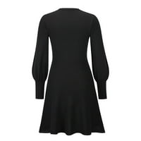 Mini haljine za žensku posadu izrez dugih rukava s dugim rukavima, čvrsta nova jesenska i zimska suknja tanka vunena haljina
