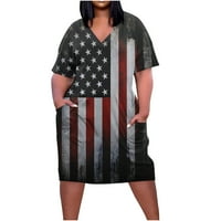 Ženske ljetne haljine kratkih rukava Patriotska haljina za zastavu Ljeto plus veličina majica haljina Flowy Swing Graphic Tunic haljina