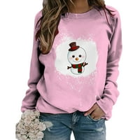 Prodaja Ženska jesenska zimska dukserica okrugla vrata s dugim rukavima Božićni slatki snjegović grafički džemper Blech Pulover TOP PINK M
