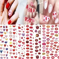Naljepnica za nokte Romantična šarena samoljepljiva Staklanost Izmjenjiva ukrasna Dvorana Valentines Dan Heart Red Lip serija Nail Art naljepnica za salon