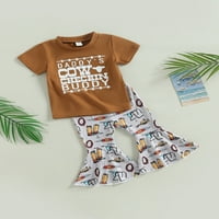 Toddler Baby Girls Zapadne odjevne odjeće postavljeno kratkim rukavima T-majice vrhovi crtane plantaže za hlače za oblaganje smeđe 2- godine