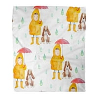 Bacajte pokrivač toplo ugodno print flanel akvarel slatki crtani likovi mala djevojka i pas kišobran ručni dječji štenad udoban mekani za kauč za krevet i kauč