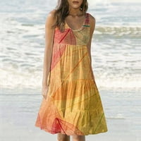 Cleance Summer haljine za žene okrugli izrez Dužina koljena Ležerna Haljina za sunčanje Orange bez rukava XL