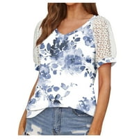 Cyzz prodavač Ljeto dizajn rezanja čipke kratki rukav majica V izrez T-majica Dressy Raglan ubode udobne pamučne ulične ležerne prilike Royal Blue XXL