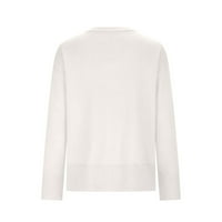 Ženski prevelizirani džemper Basic Pulovers Odjeća Trendy Work Ležerne prilike opuštene elegantne košulje s dugim rukavima Tinejdžeri V izrez čvrsti vrhovi bijeli m