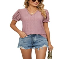 Colisha ženska majica kratki rukav ljetni vrhovi V izrez majica casual odmor u boji tunika tunika ružičaste s