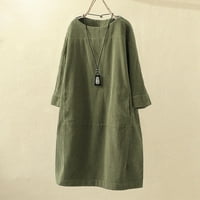 Miayilima Army Green Haljine za žene Vintage džepovi Corduroy Solid Boja s dugim rukavom Labave haljina