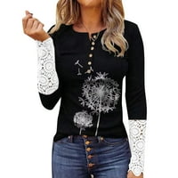 Ženska modna tanka čipka dugme za dugih rukava, pulover majica TOP Tech Short D XL