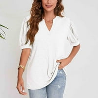 Ženski ljetni vrhovi V-izrez čvrsta blusa casual ženska majica kratki rukav bijeli m