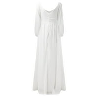 TimeGard Fashion ženska elegantna seksi casual jedno-ramena tanka remena puna boja duga haljina suknja haljina bijela, xl