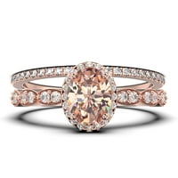 Art Deco 2. Carat ovalni rez Morgatit i dijamantni moissanitski zaručnički prsten, halo vjenčani prsten u srebru u sterlingu sa poklon za prekrivanje zlata od 18k za nju, mladenci, set za mladenku, podudaranje