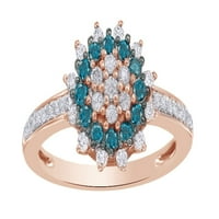 Plavi i bijeli prirodni dijamantski prsten za dijamant u 10k ružičastog zlata