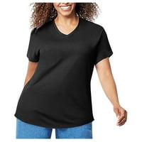 Podplug ženska modna casual bluza plus veličina čvrsta majica V-izrez kratki rukav vrh