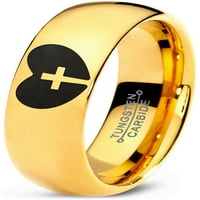 Volfram vjerski križ srca Ljubav bend prsten muškarci Žene Udobne cipele 18K žute zlatne kupole polirano