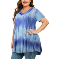 Ženski vrhovi žene plus veličine vrhova tie-boje Ispis s kratkim rukavima bluza s vratnim bluzom na plutaju se košulja purple xxxxl z15467