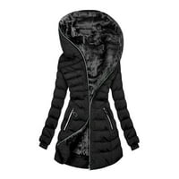 EGMY ženska zimska kapuljača topla i baršunasta pamučna jakna Srednja duljina kaput crna quild jakna