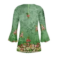Hanas ženska gornja modna ljetna majica za žene za žene Print Tunic Ljetni vrhovi Dressy Casual Bell rukava V izrez Spring Bluze Green XXL