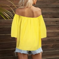 Yinmgmhj Ženske dame Top košulja Ljetna koša puna boja Casual Top hladno rame pola rukava Top majica Yellow + S