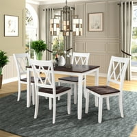 5-komadni set za blagovanje, seoska kuća sa drvenim kuhinjom kuhinjskim stolom sa okvirom oblika x, blagovaonica s pravokutnim stolom i ergonomskim stolicama, stolom i stolicama set za dnevni boravak, trešnja