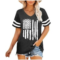 Yyeselk 4. jula Ženski bluza Američka zastava Ispiši pulover Košulje Trendi seksi V-izrez kratkih rukava Ljetna tunika Na vrhu Labavog fit-a Fit Grey XXL