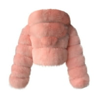 Kaput Ženska kratka kapuljača topla krznena jakna s dugim rukavima Outerywer Pink 2XL Žene Jeftini kaput