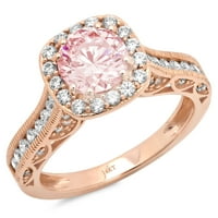 2. CT sjajan okrugli rez simulirani ružičasti dijamant 14k Rose Gold Halo Pasijans sa Accentima prsten sz 8,75