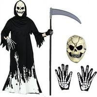 Noć vještica Grim žetelica za dječake Dječji sjaji u tamnom kostimu za Halloween Fantom sa koljkom, lubanom maskom i rukavicom