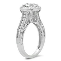 2. CT sjajan okrugli rez Clear Simulirani dijamant 18k bijeli zlatni halo pasijans sa accentima prsten sz 5.5