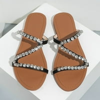 Leey-World Cipele za žene Žene Rhinestones boemska elastična gležnja na plaži Dressy Summer Ravne sandale