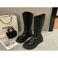 Tenmi ženski visoki bootie V-CUT modna platforma za čizme Mid Heel Boots High Calf čizme Party Neklizaj klizanje otporne na zimske cipele plišane crne 5